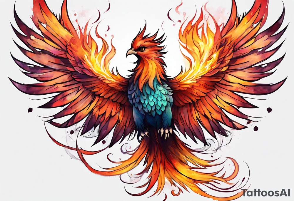 Phoenix flying out of fire tattoo idea