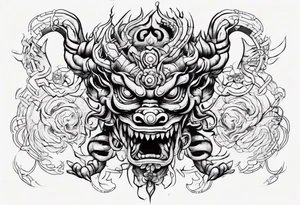 Hindu monster with connecting lines going out of it tattoo idea