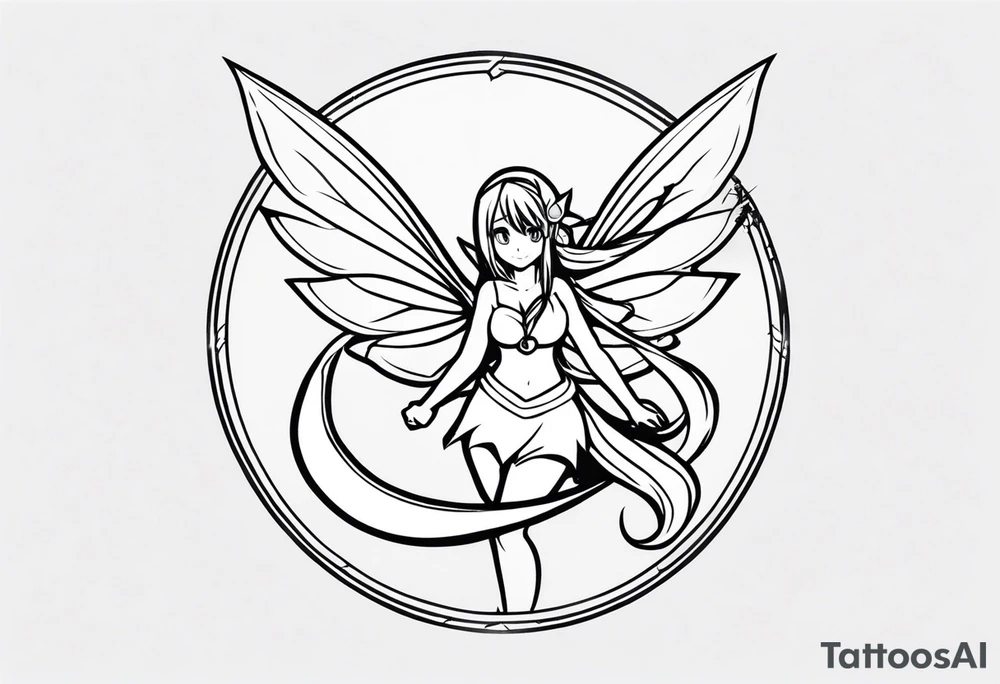 A fairy with a tail that is the fairy in the Fairy Tail anime guild logo in the same position tattoo idea