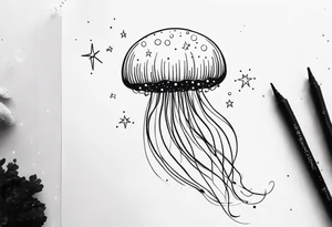 Small jellyfish with Scorpio Star constellation behind it tattoo idea