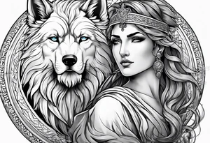 greek god zeus, full sleeve, attractive female face with wolf headress, chemical formula for protein, wolf, full body zeus tattoo idea