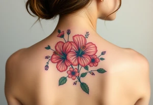 vintage bouquet of wild hibiscus
 and meadow flowers with morning dew tattoo idea