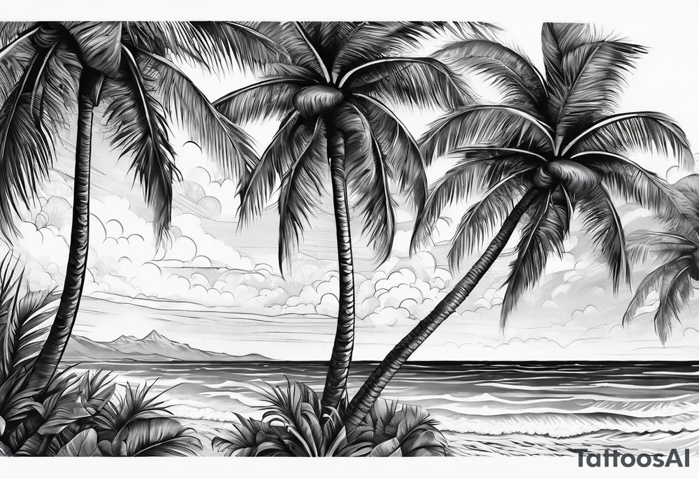 Detailed Palm tree arm sleeve tattoo idea