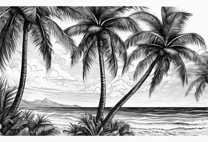 Detailed Palm tree arm sleeve tattoo idea