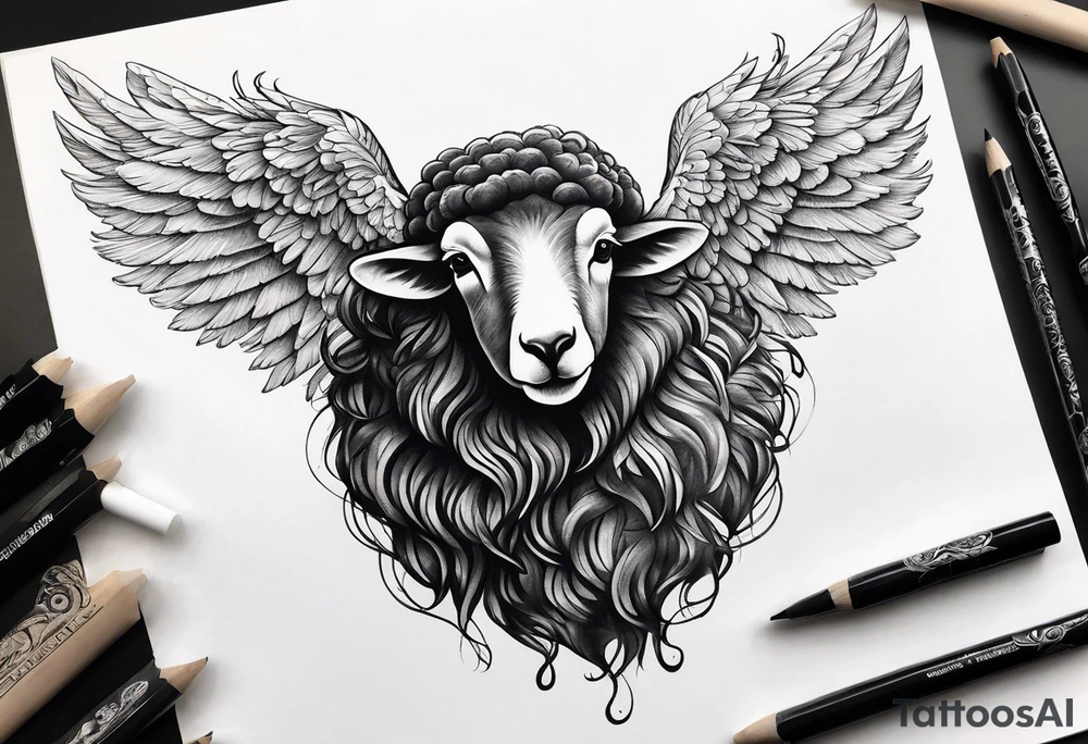 black sheep with angel wings no horns tattoo idea