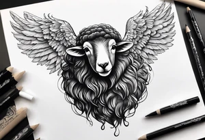 black sheep with angel wings no horns tattoo idea