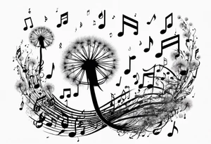 Dandelion puff breaking off into music notes tattoo idea