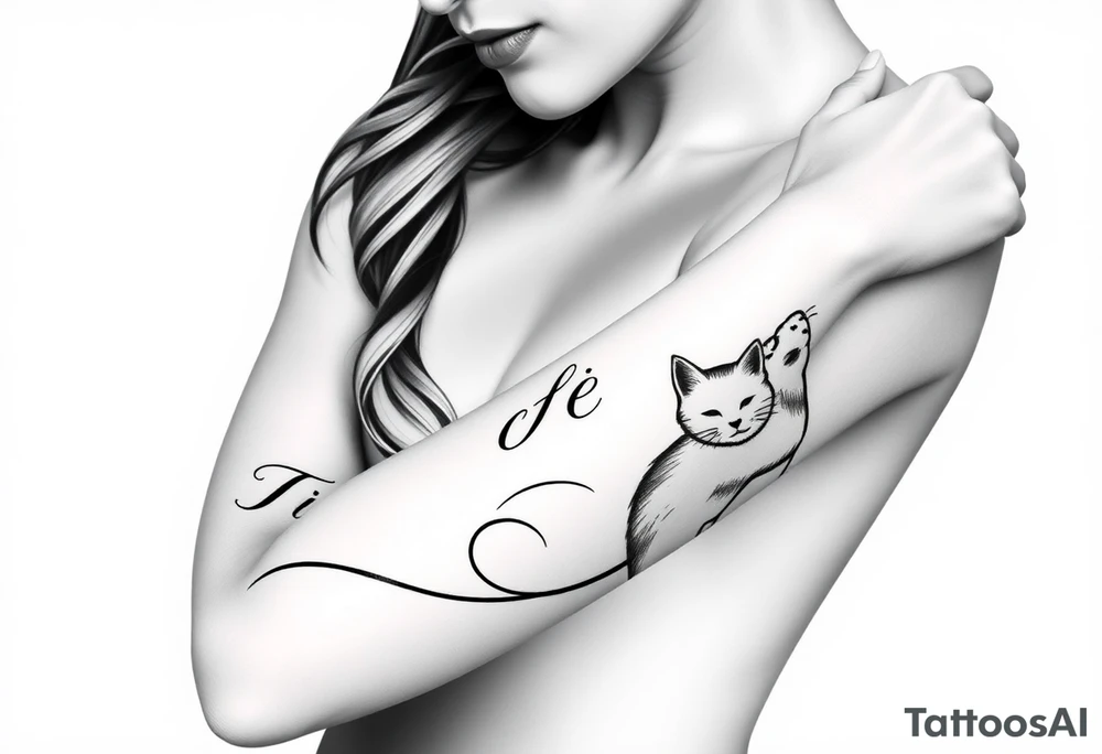 woman’s face with lettering and cat tattoo idea