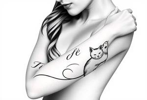 woman’s face with lettering and cat tattoo idea
