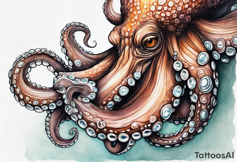 A shy but curious 8 inch tall octopus holding on to my leg for dear life while peaking around my calf tattoo idea