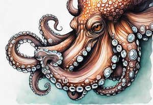 A shy but curious 8 inch tall octopus holding on to my leg for dear life while peaking around my calf tattoo idea