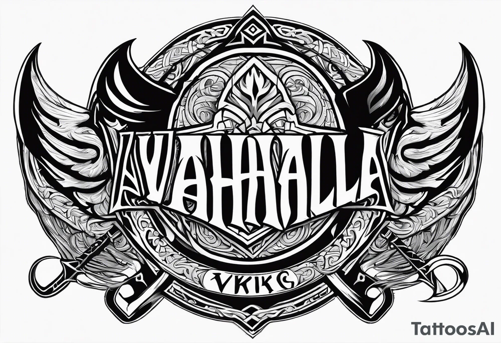 Valhalla viking gods shield hatchet sword tattoo idea