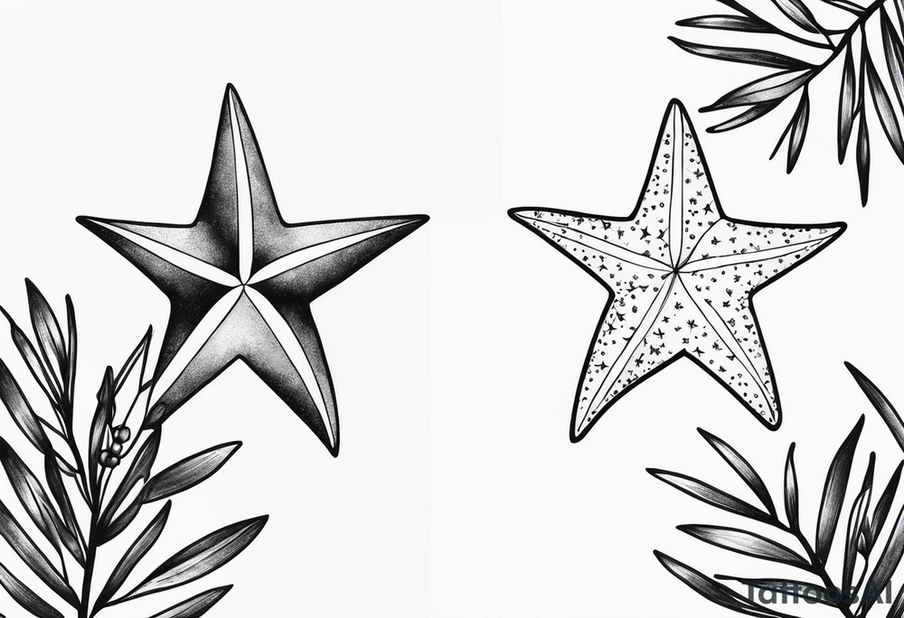 Two different star fish with olive branch behind tattoo idea Two different star fish with olive branch behind tattoo idea