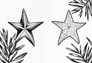 Two different star fish with olive branch behind tattoo idea