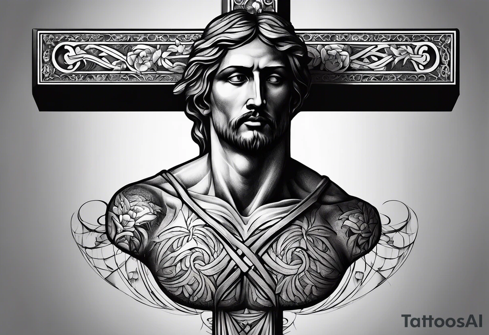 Crucified man in rom
an numerals circle tattoo idea