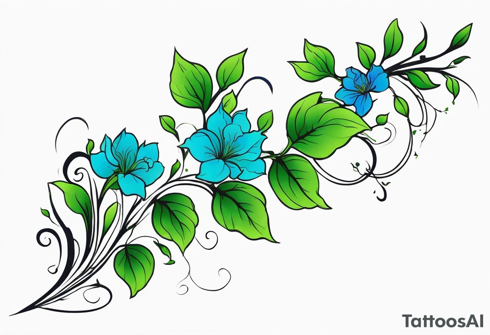 Delicate Vines crawling up the arm. Sleeve. Greens and blues tattoo idea