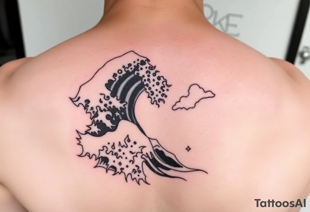 japanese waves and clouds tattoo idea