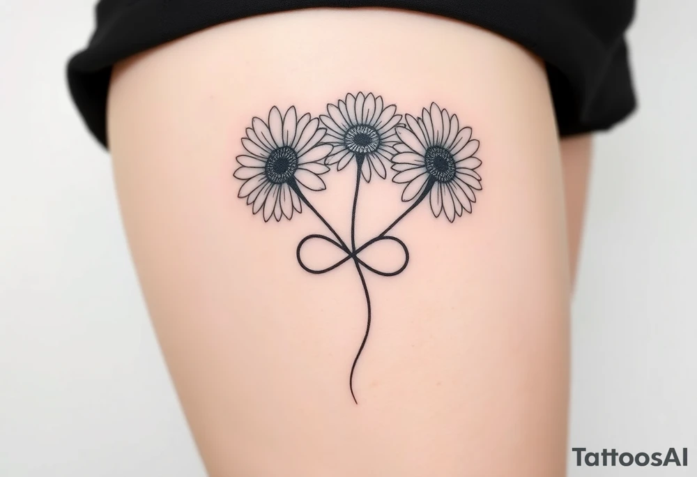 Fine line flower tattoo with gerbera daisies and infinity symbol tattoo idea