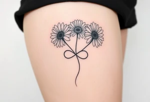 Fine line flower tattoo with gerbera daisies and infinity symbol tattoo idea