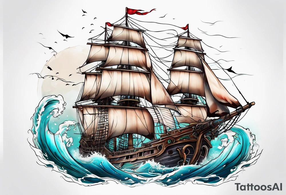 Ghost ship with tattered sails tattoo idea