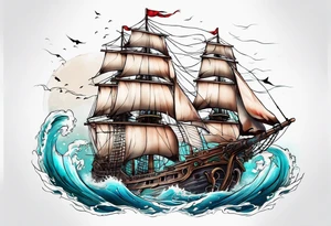 Ghost ship with tattered sails tattoo idea