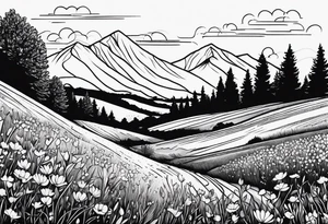 hills, wildflowers, sunshine, no trees,  small on forearm, fine lines tattoo idea