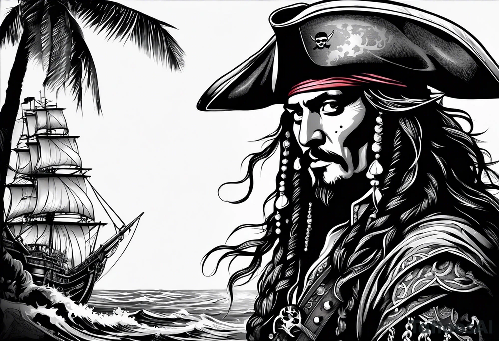 pirates of the Caribbean the black pearl half arm sleeve tattoo idea
