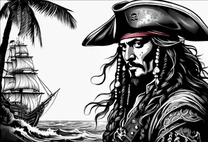 pirates of the Caribbean the black pearl half arm sleeve tattoo idea