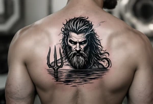 neptune with trident half way in calm water with lightning tattoo idea