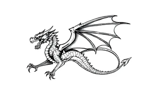 Dragon flying with outstretched wings and a long and slender body and outstretched tail tattoo idea