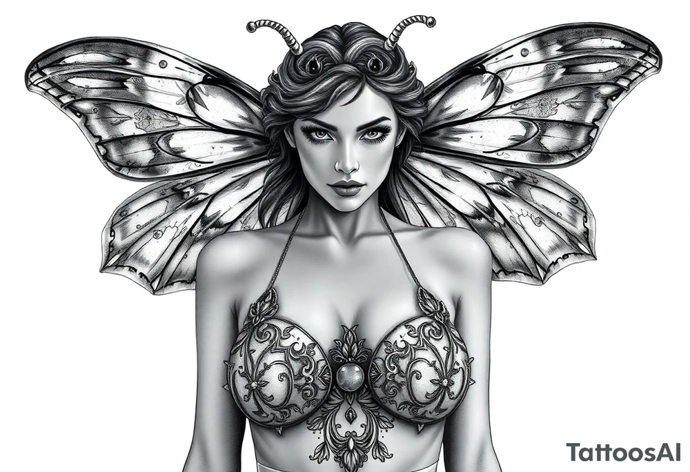 ethereal lunar moth resemblance powerfully sexy depiction of the goddess estate nude full frontal with exotic erotic lingerie orgasmic stare realistic the hottest depiction of the goddess of Love and war tattoo idea