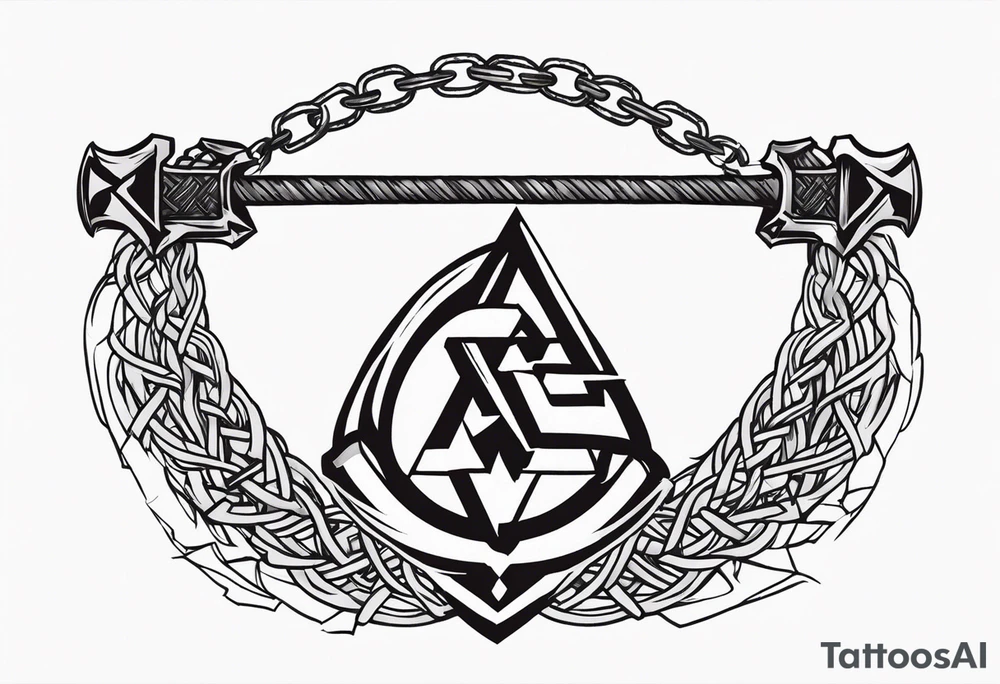 Valhalla sword shield axe barbed wire chains valknut tattoo idea