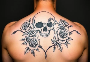 skull,roses and sinister women tattoo idea