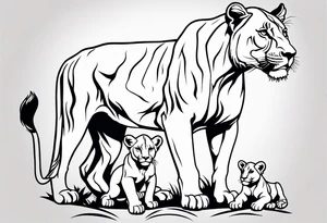 Lioness on her hind legs
 protecting her two cubs tattoo idea