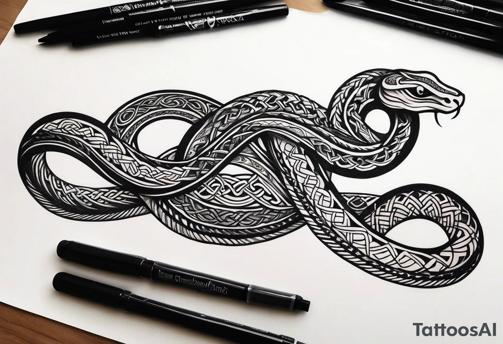 Celtic style snake forearm wrap tattoo idea