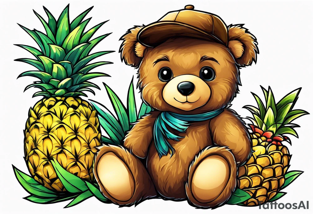 Teddy bear loves pineapple tattoo idea