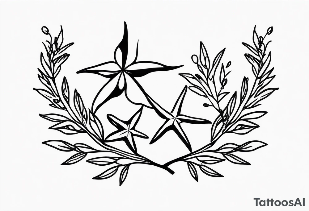 Two different star fish on top of olive branch tattoo idea Two different star fish on top of olive branch tattoo idea