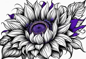 Full arm sleeve with purple, orange and blue sunflowers tattoo idea
