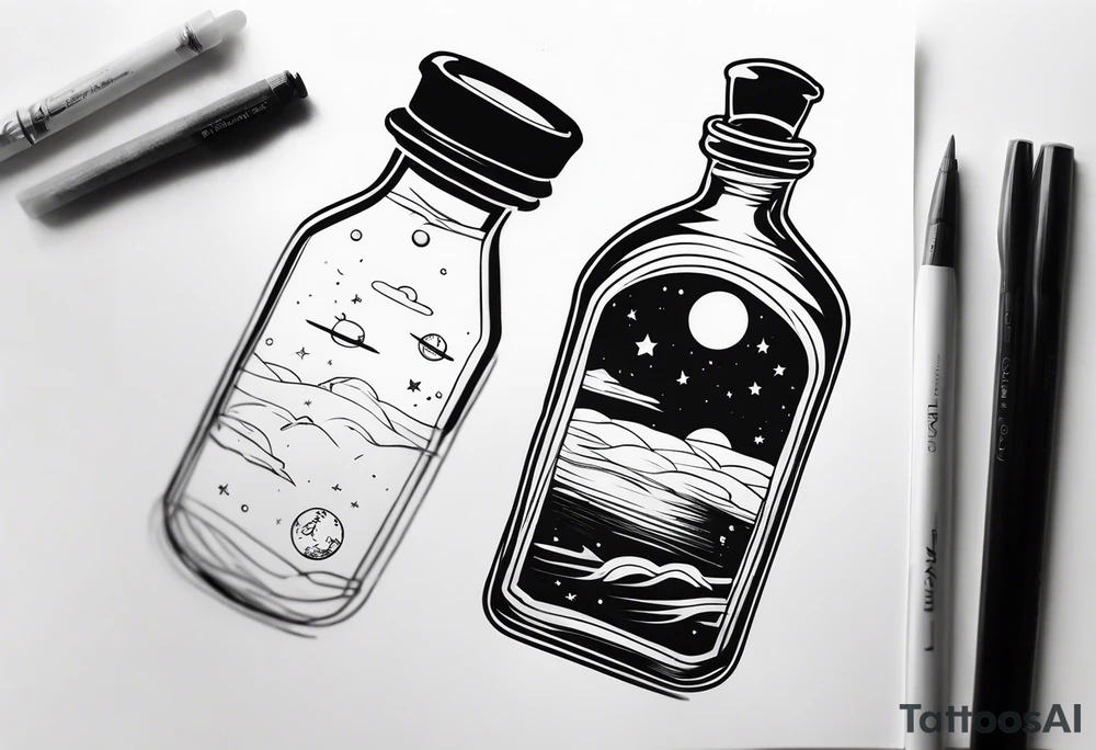 universe in a bottle tattoo idea