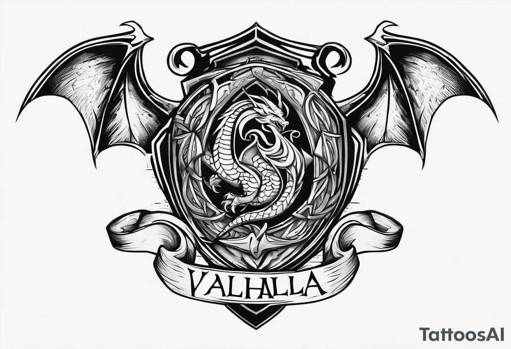 Valhalla sword shield dragon axe tattoo idea