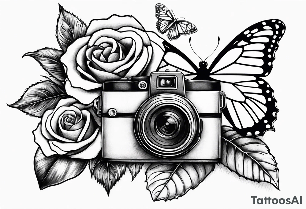 Flower : rose , sunflower, camera, butterfly tattoo idea