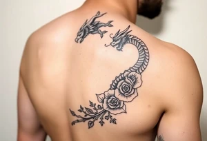 Dragons with roses leg tattoo tattoo idea
