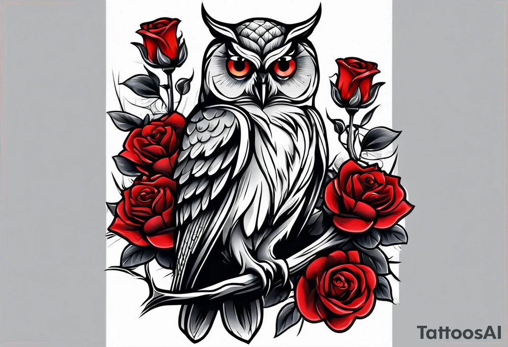Owl with red roses fore arm tattoo idea