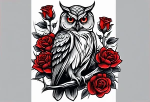 Owl with red roses fore arm tattoo idea