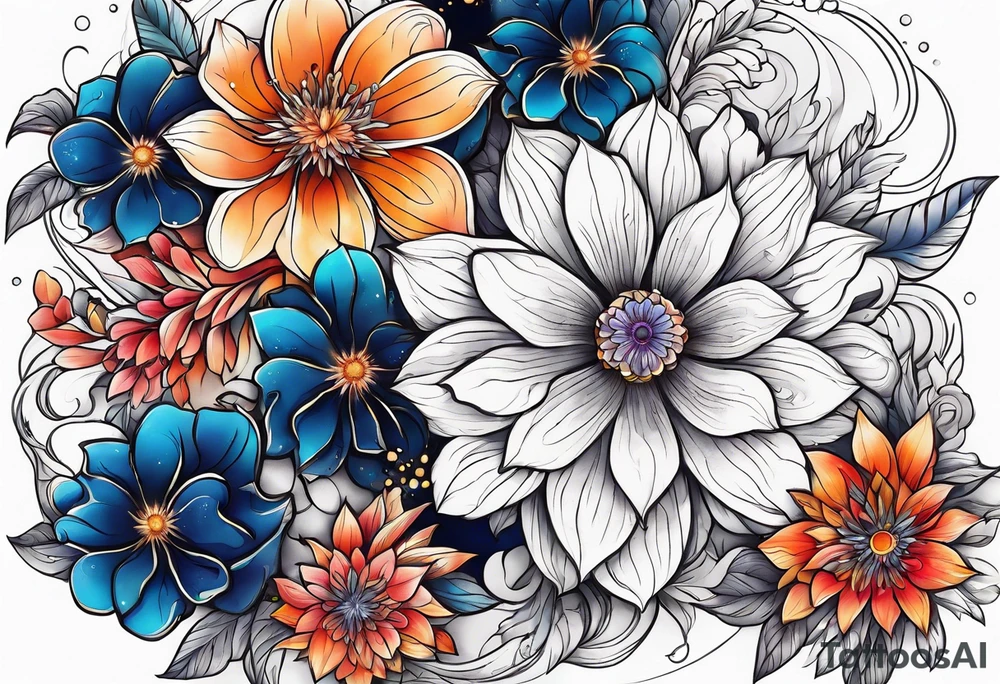 Cosmic space flower tattoo idea