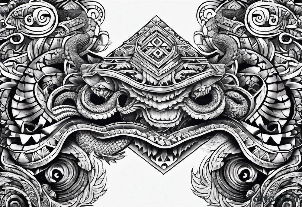 aztec double snake sleeve tattoo idea