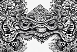 aztec double snake sleeve tattoo idea
