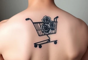 A small shopping cart with a princess rose somewhere on it tattoo idea