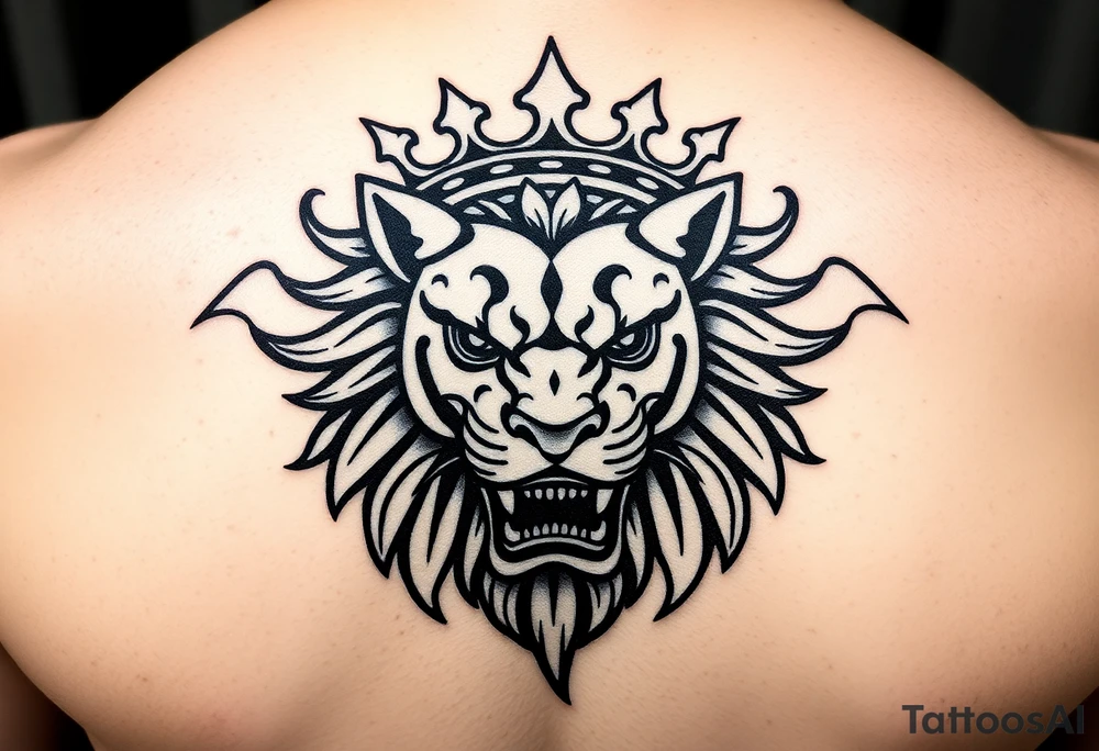 Japanese lion wearing crown tattoo idea