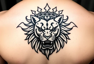 Japanese lion wearing crown tattoo idea